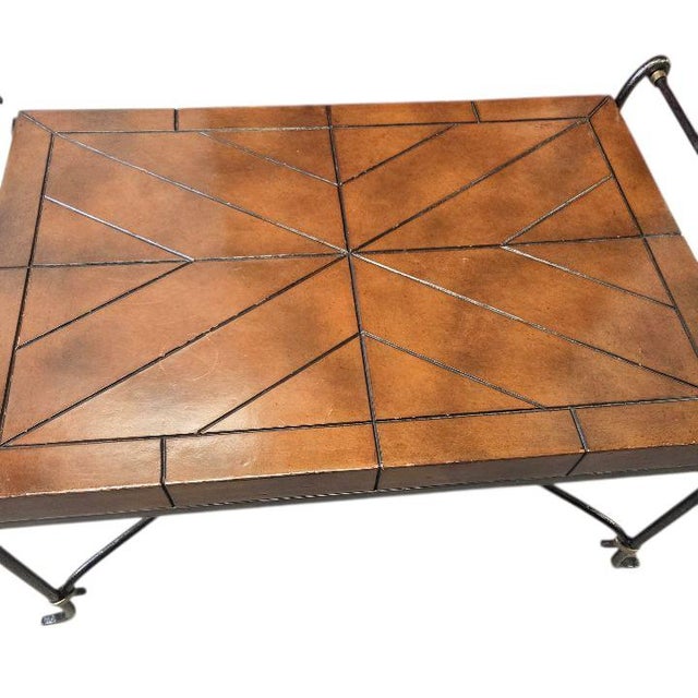 Metal Rare Vintage La Barge Neoclassical Wrought Iron & Leather Coffee Table For Sale - Image 7 of 7