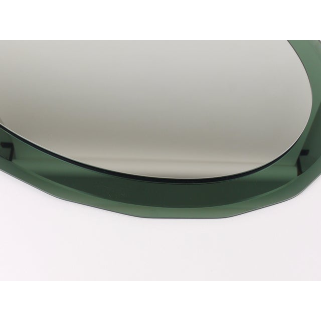 Mid-Century Oval Green and Grey Scalloped Wall Mirror from Cristal Arte, Italy, 1960s For Sale - Image 3 of 15
