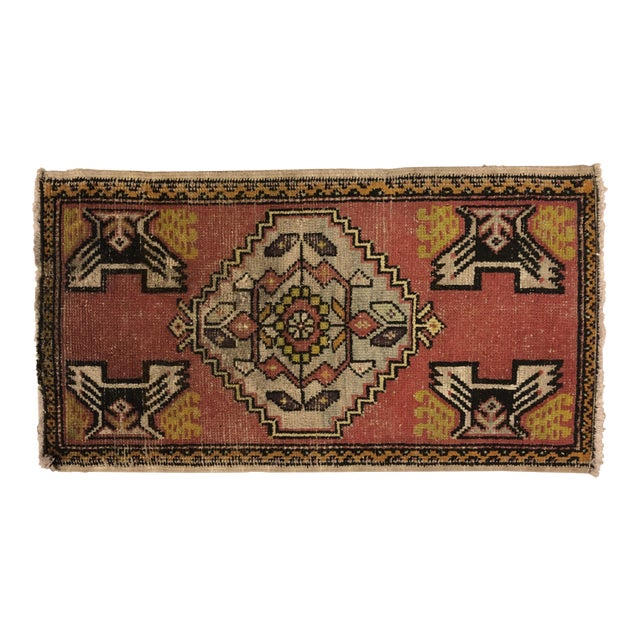 1960s Vintage Miniature Turkish Floral Rug - 1′9″ × 3′3″ For Sale