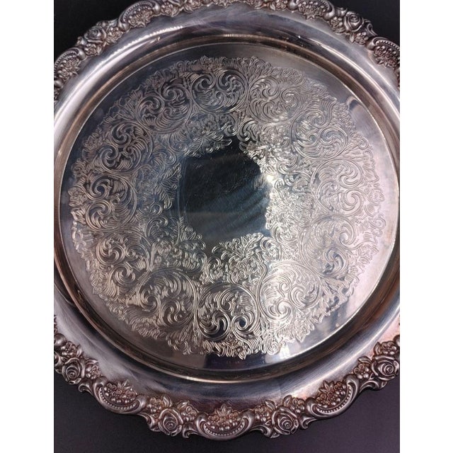 Mid-Century Modern Wm a Rogers Oneida Du Maurier Serving Tray Platter Silver Plate Rose W/ Box MCM For Sale - Image 3 of 9
