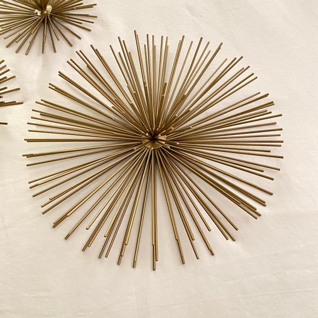 Gold Metal Starburst or "Sea Urchin" Wall Decor - Set of 3 For Sale - Image 10 of 11