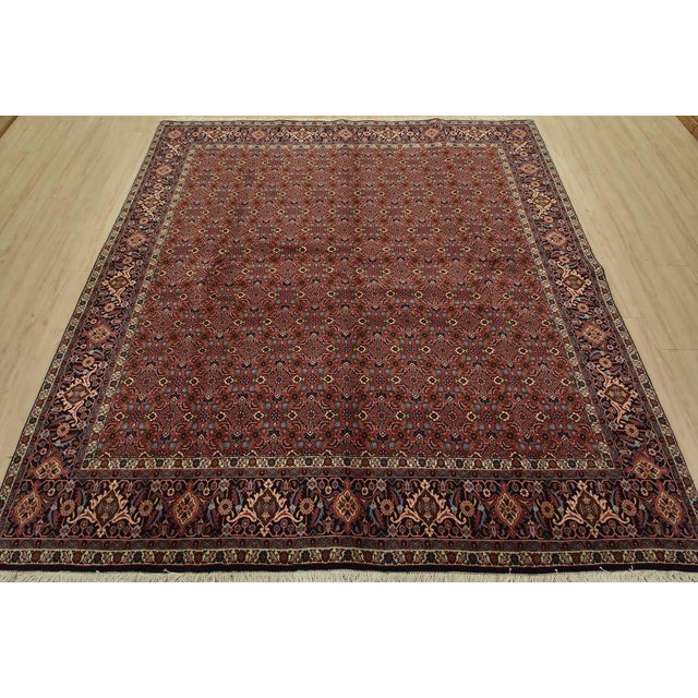 Farmhouse Bidjar Rug 8’2” X 8’5” Red Wool Vintage Traditional Hand-Knotted Carpet For Sale - Image 3 of 13