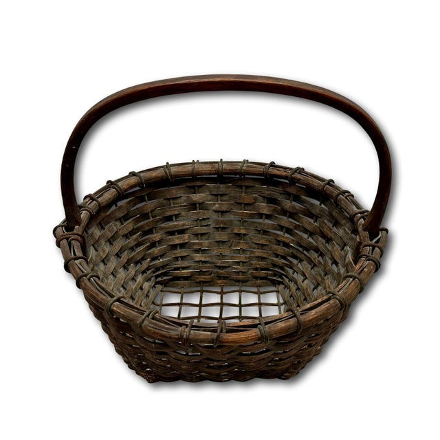 Burnt Umber Great Authentic Antique Steel Wire & Ash Wood Splint Massachusetts Famous Ipswich Clam Diggers Gathering Basket For Sale - Image 8 of 18