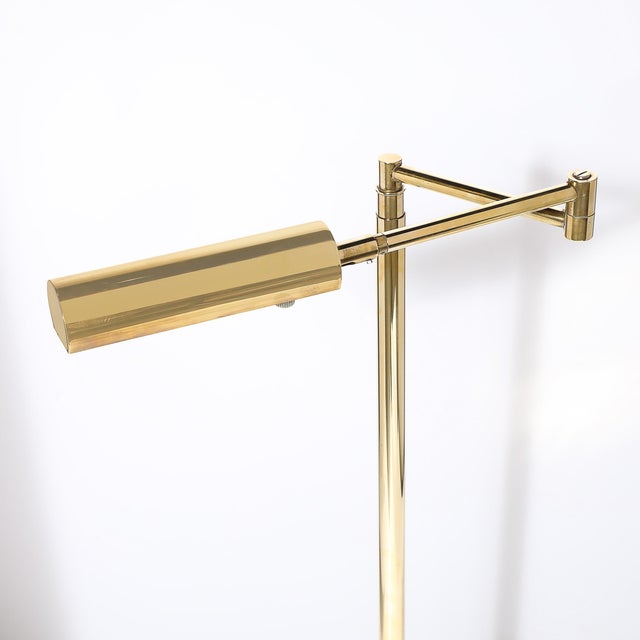 Metal Mid-Century Modernist Articulating Floor Lamp in Polished Brass For Sale - Image 7 of 12