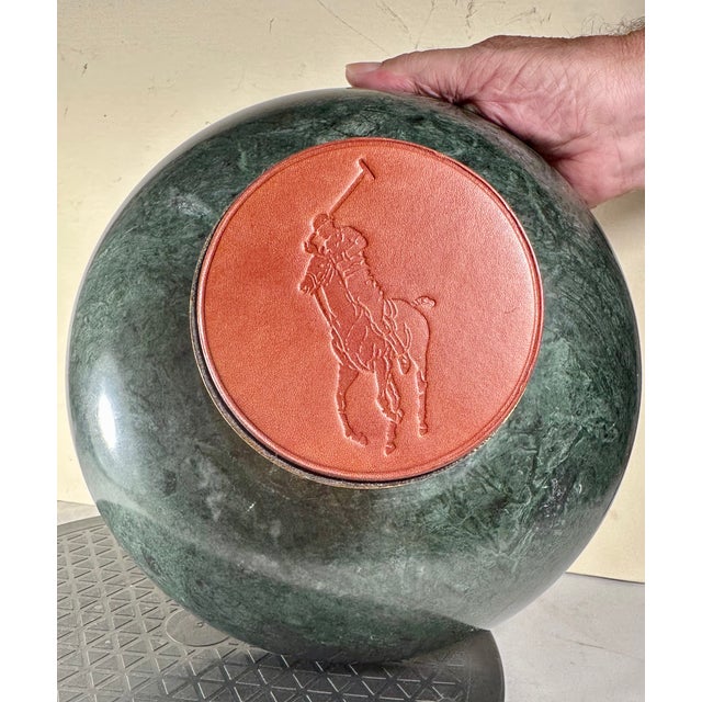 Contemporary Contemporary Green Marble Bowl on Brass-Cladded Base -Ralph Lauren-. For Sale - Image 3 of 9
