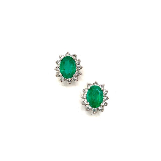 1990s Natural Emerald Diamond Earrings 14k Gold 1.9 TCW Certified For Sale - Image 5 of 8