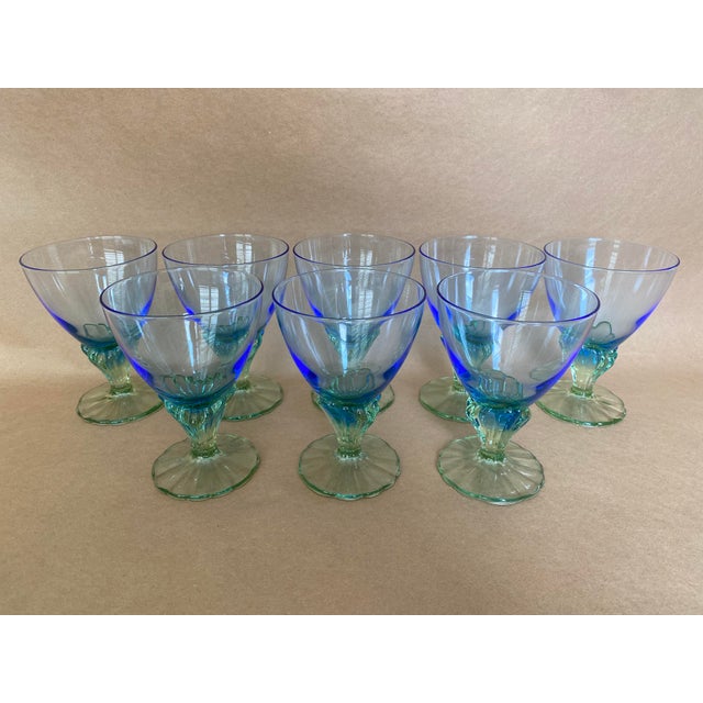 Glass Vintage Italian Bormioli Rocco Bahia Blue & Green Goblets. Service for 8 - 24 Pieces + 1 (Water, Iced Tea, Champagne/Sherbet - 25 pcs For Sale - Image 7 of 14