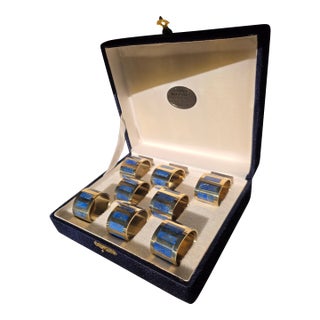 1990s Set of Eight Napkin Rings With Lapis Inlay For Sale