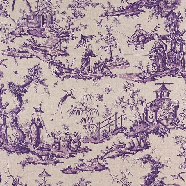 Schumacher Sample - Schumacher Shengyou Toile Fabric in Iris For Sale - Image 4 of 4