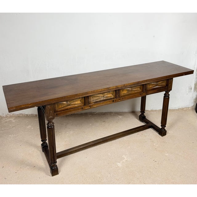 Wood Spanish Carved Drop-Leaf Console Table, 1930s For Sale - Image 7 of 11