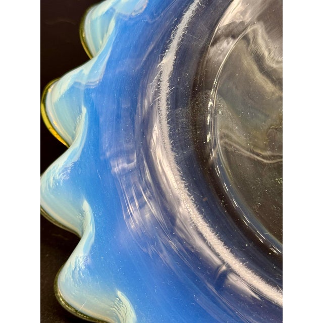 Green Antique Victorian Epergne Light Green Vaseline Glass Ruffle Ca 1880 Art Glass Vase Glows For Sale - Image 8 of 11