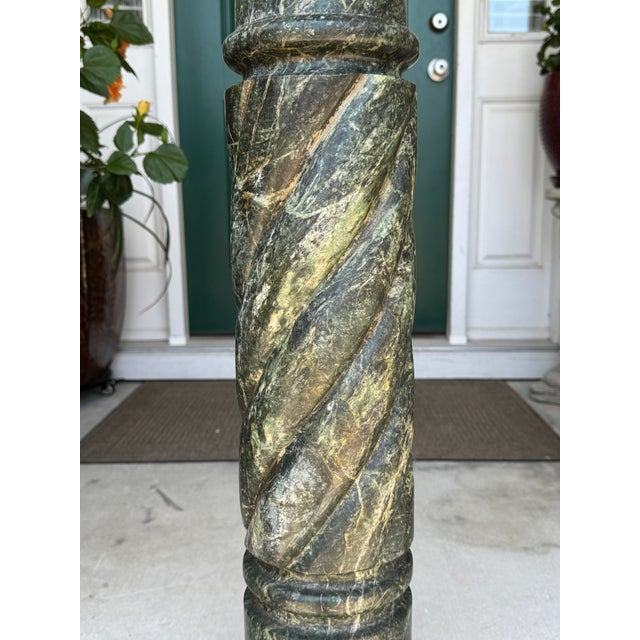 Fine Antique 1800s Verde Antico Marble Column Pedestal Ft. Gilded Corinthian Capital For Sale - Image 6 of 15