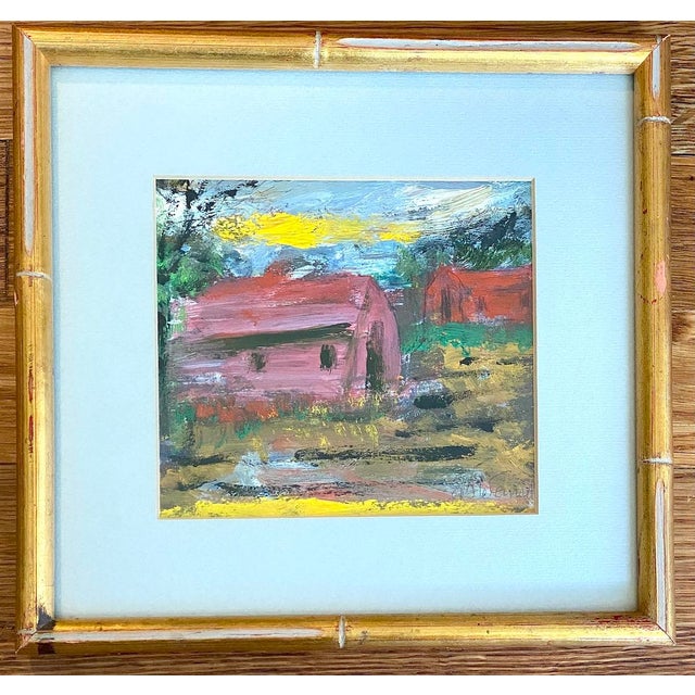 This mini oil painting is thought to be from the 1940's to 1960's, framed by early gallerist, merchant and framer - John...