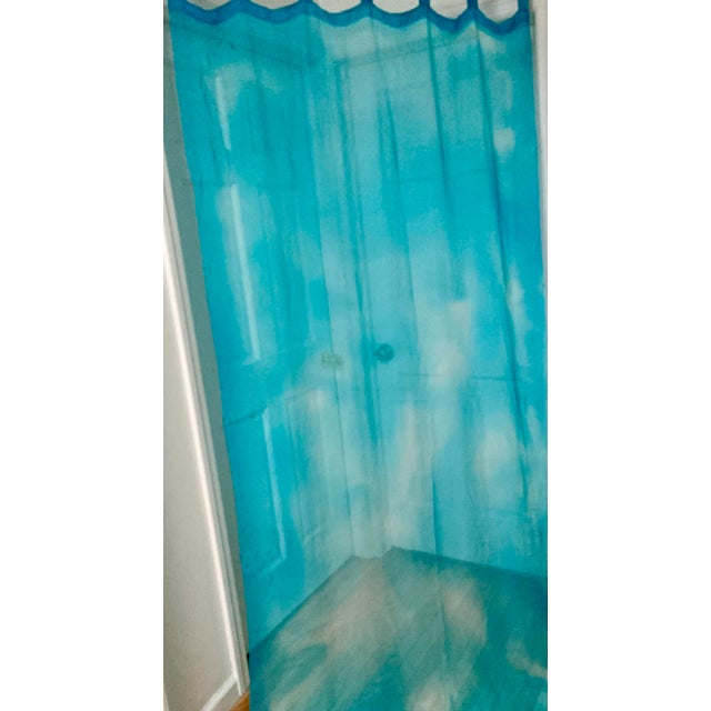 2010s Turquoise Silk Chiffon Cloud Print Curtain For Sale - Image 5 of 7