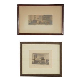 Antique Wallace Nutting Prints, ‘Lady Arabecca” & “A Fine Effect" Interior C1920 - Set of 2 For Sale