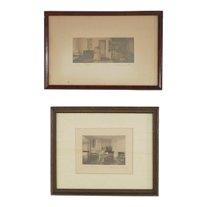 Antique Wallace Nutting Prints, ‘Lady Arabecca” & “A Fine Effect" Interior C1920 - Set of 2