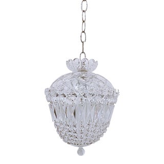 Vintage Glass Dish Basket Chandelier With Crystals Rosettes For Sale