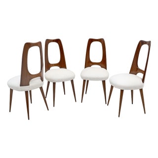Mid-Century Modern Italian Walnut Dining Chairs, 1950, Set of 4 For Sale