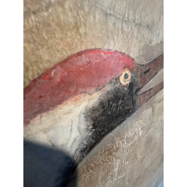 Contemporary Mid 20th Century Large Hand-Painted Asian Crane Artwork in Bleached Oak Frame — 63” X 52” For Sale - Image 3 of 4