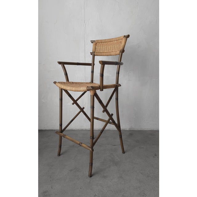 Metal Set of 4 Metal Faux Bamboo and Rope Bar Stools For Sale - Image 7 of 9