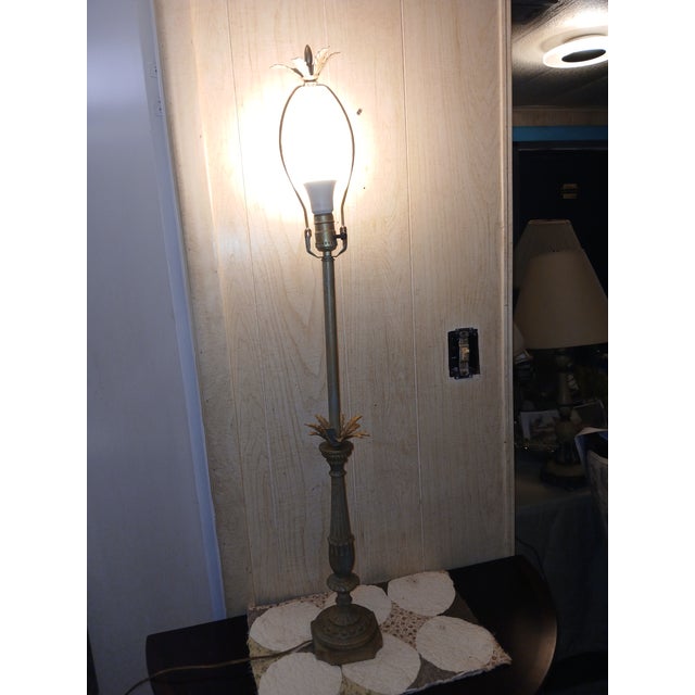 Gold 1960s Hollywood Regency Faux Marble Palm Tree Tall Lamp For Sale - Image 8 of 10