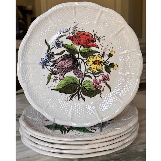 Presenting a set of 6 hand painted and glazed salad or accent plates made in Italy for the once luxury New York department...
