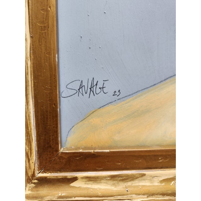 An Abstract Painting of a woman in a wooden frame. Shawn Savage, a noted Plam Springs artist who passed in 2024. His work...