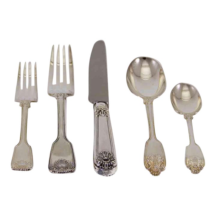 1990's Sterling Silver 5-Piece Flatware Place-Setting Fiddle Thread ...