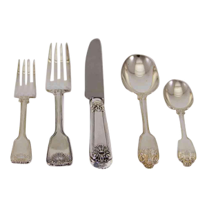 1990's Sterling Silver 5-Piece Flatware Place-Setting Fiddle Thread Husk Hand-Forged by C. J. Vander