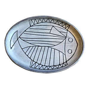 Mid-Century Modern Jacques Pouchain Large Oval Platter With Stylized Fish Motif