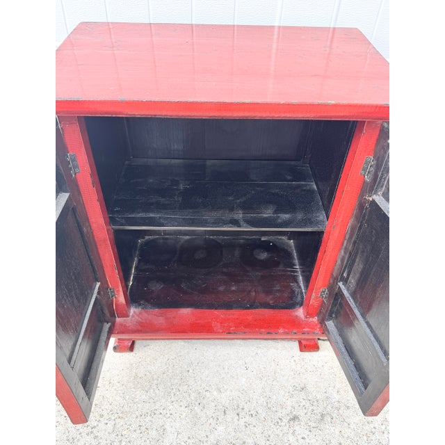 Red Vintage Red Lacquered Oriental Nightstand With Ornate Gilded Carvings For Sale - Image 8 of 9