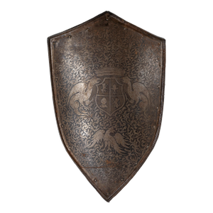 19th Century Renaissance Medieval Revival Etched Steel Heater Shield