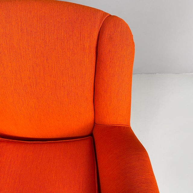 Italian Mid-Century Modern Orange Fabric and Wood Armchair, 1950s For Sale - Image 12 of 18