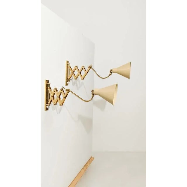 Vintage Italian Adjustable Wall Lights in Brass and Creamy White Metal, 1950s For Sale - Image 14 of 18