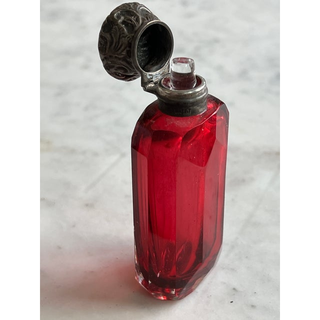 Antique Cranberry & Silver Perfume Bottle For Sale - Image 4 of 9