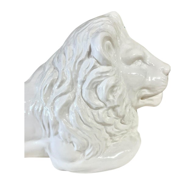 Vintage Hollywood Regency White Ceramic Lion Planter For Sale - Image 9 of 15