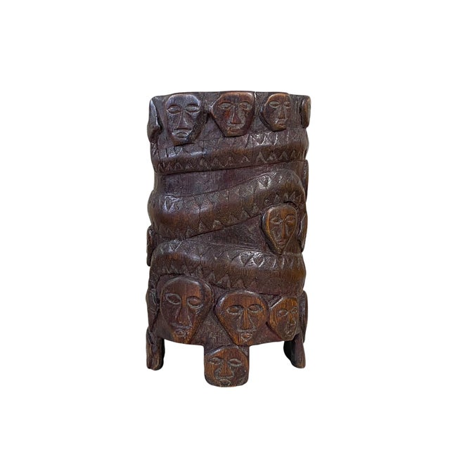 Vintage Circa 1960 Hand Carved Wood African Vase 6.5" H For Sale - Image 9 of 9