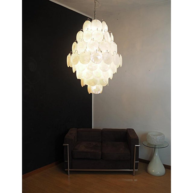 Large Vintage Italian Murano Chandelier with 87 White Alabaster Disks, 1990s For Sale - Image 15 of 18
