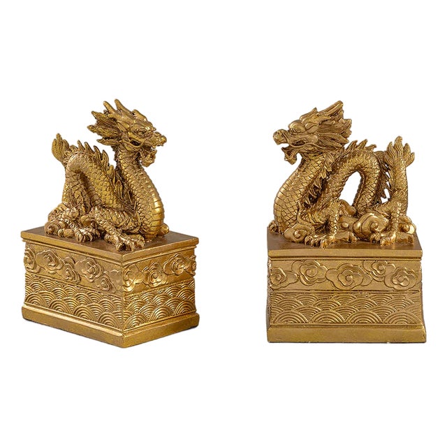 Imperial Gold Dragon Bookends For Sale