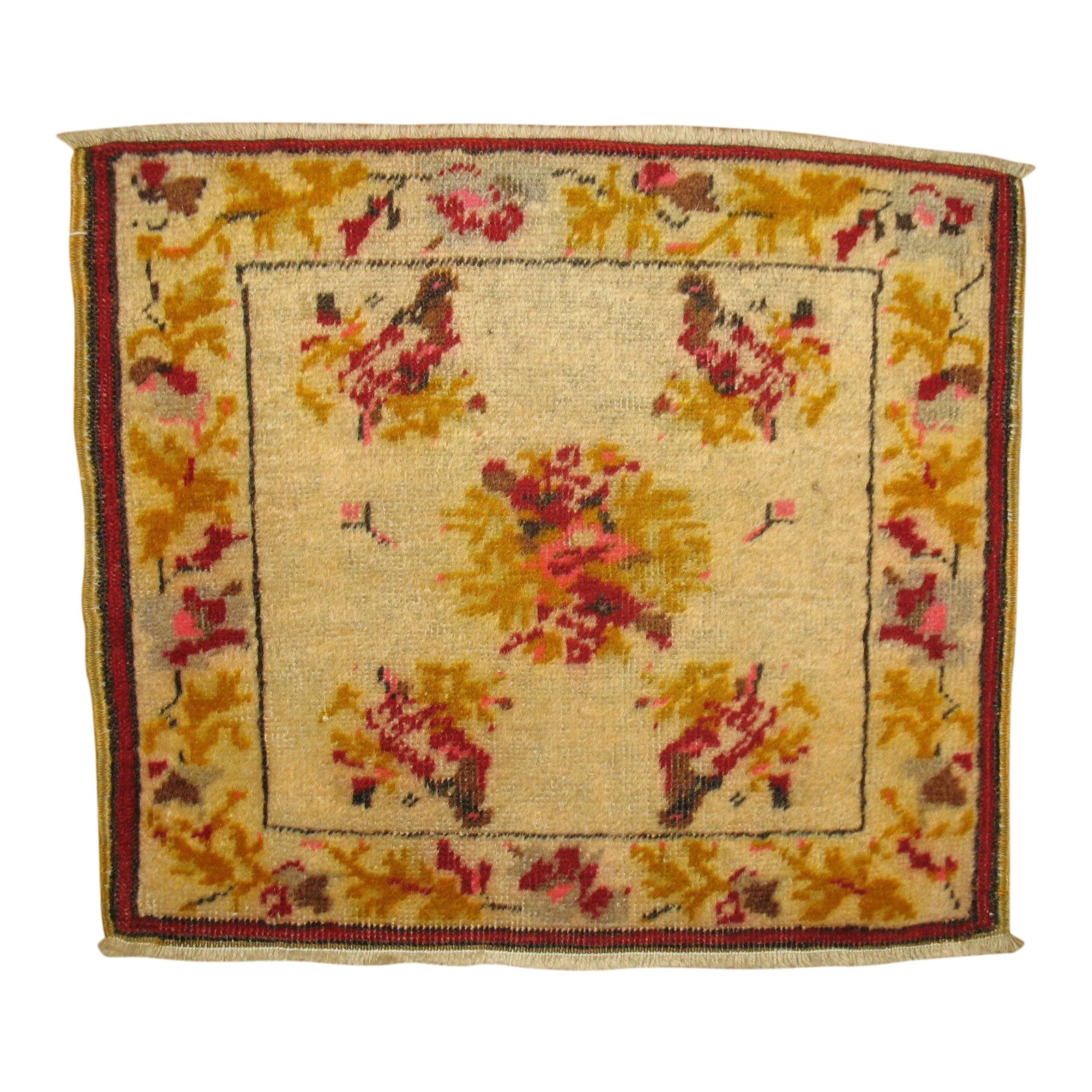 Fine Floral Boho Turkish Scatter Mat Rug 15'' X 17'' | Chairish