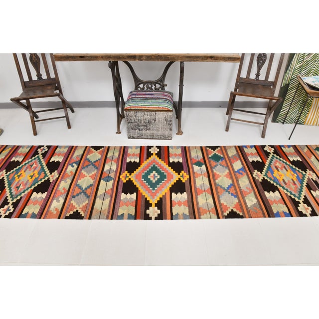 Boho Chic Cotton Kilim Runner Rug For Sale - Image 3 of 12