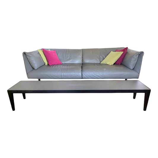 Vintage Leather John John Three Seater Sofa and Coffee Table, Italy, 1980s, Set of 2 For Sale