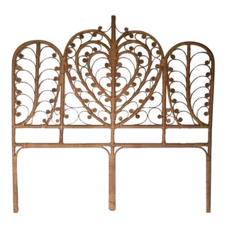 Vintage Rattan Headboard Full Size Peacock Curl Bohemian Chic For Sale