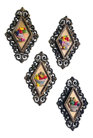 Mid-Century Burwood Fruit Basket Wall Decor - Set of 4
