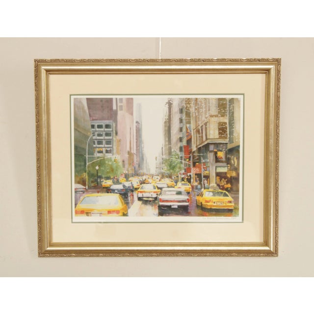 High Quality Vintage Fine Art Print by Eva Ramanuska (Hungarian/American, 20th C.), Urban Traffic Tax Street Scene, Signed...