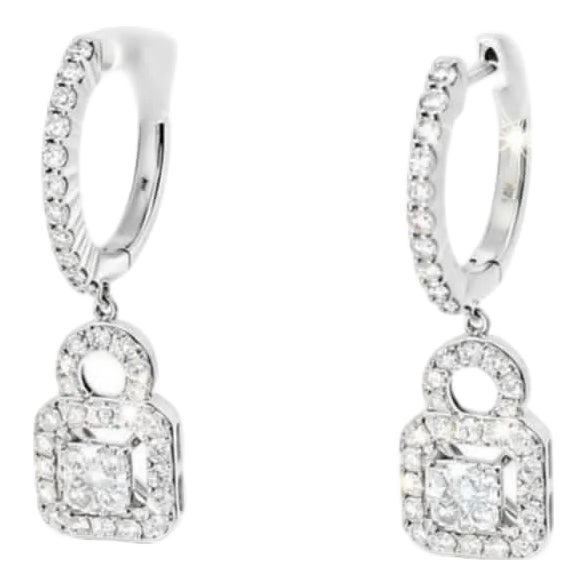 14K White Gold Diamond Drop Hoop Earrings Estate For Sale
