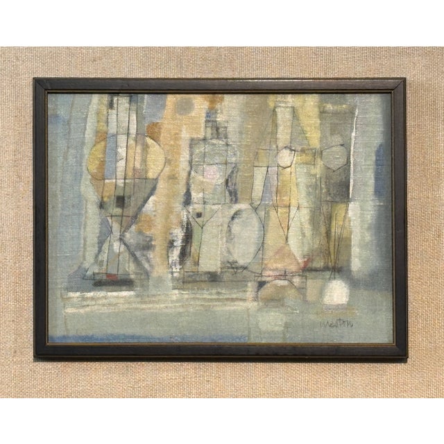 Textile Mid Century Modern Abstract Painting by Reginald Weston, 1950's - 1960's For Sale - Image 7 of 8