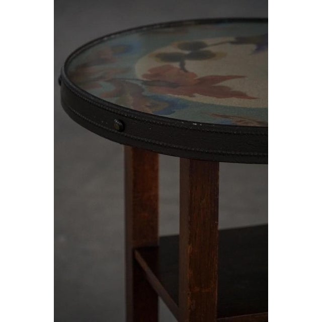 Vintage Danish Round Side Table with Floral Glass Top, 1920s For Sale - Image 17 of 18