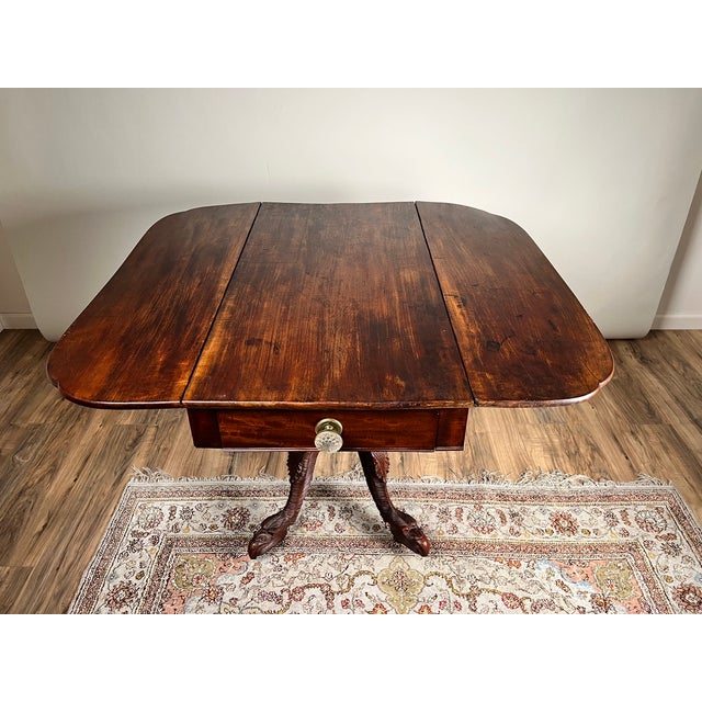 Antique American Empire Drop Leaf Table With Great Eagle Carved Feet C. 1840 For Sale - Image 13 of 13