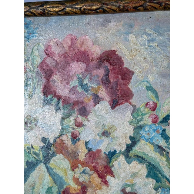 Wood 1964 Floral Still Life Painting on Canvas in Carved Frame, Signed For Sale - Image 7 of 11